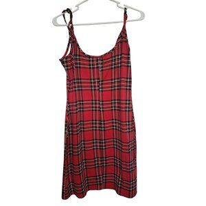 Discreet Red Plaid Mini Dress Womens S Tie Strap Schoolgirl Grunge Punk Preppy